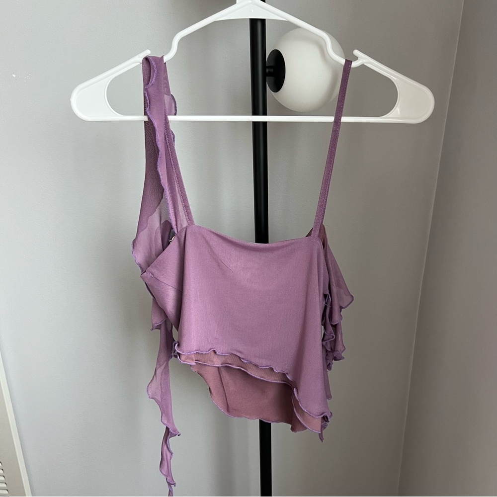 Purple Ruffle Hem Asymmetrical Tank Top - Picture 4 of 4